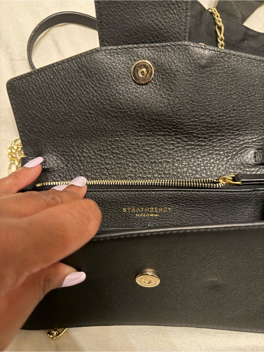 Strathberry Black Leather Wallet on Chain with Gold Arc Hardware - Picture 7 of 13